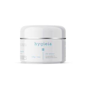 Hygieia+ encapsulated 2% retinol cream front jar showing product and label for smooth skin texture