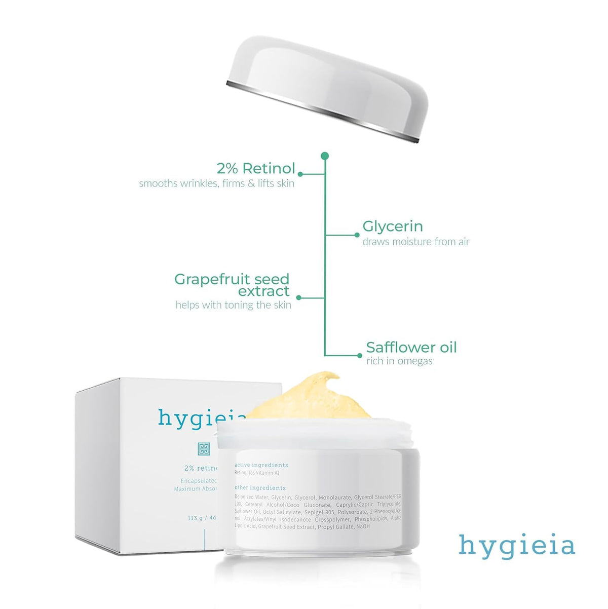 Hygieia+ encapsulated 2% retinol cream with liposome technology for deep delivery