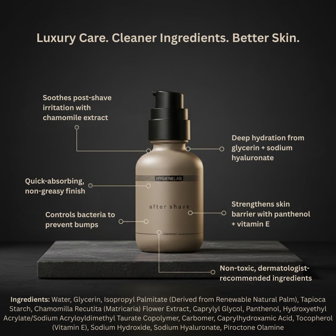 HygieneLab After Shave application scene highlights quick absorption and non-greasy feel