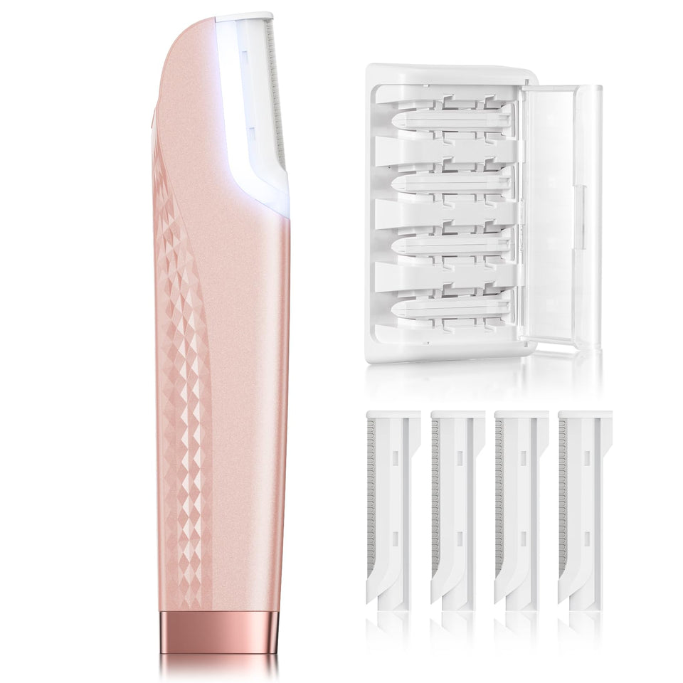 Hyhail Dermaplane Razor for women face with pink LED for precise removal.