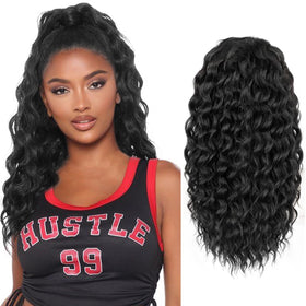 HYJ drawstring ponytail 18in natural black for lightweight daily wear