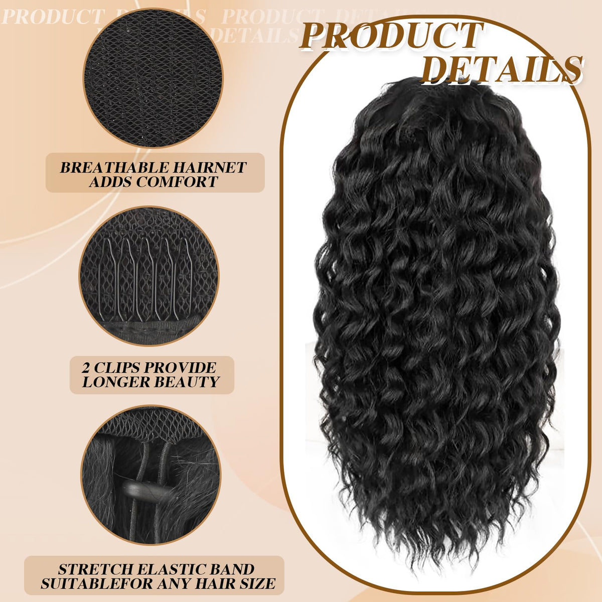 HYJ drawstring ponytail easy clip-in for quick volume