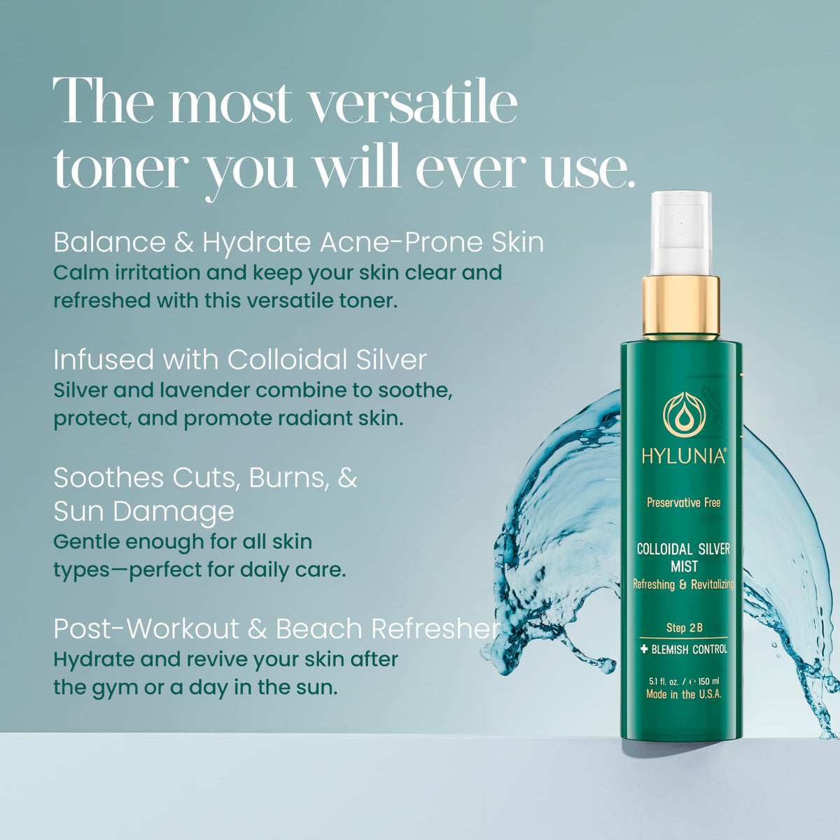 Hylunia Colloidal Silver Mist Toner used after waxing to soothe irritations.