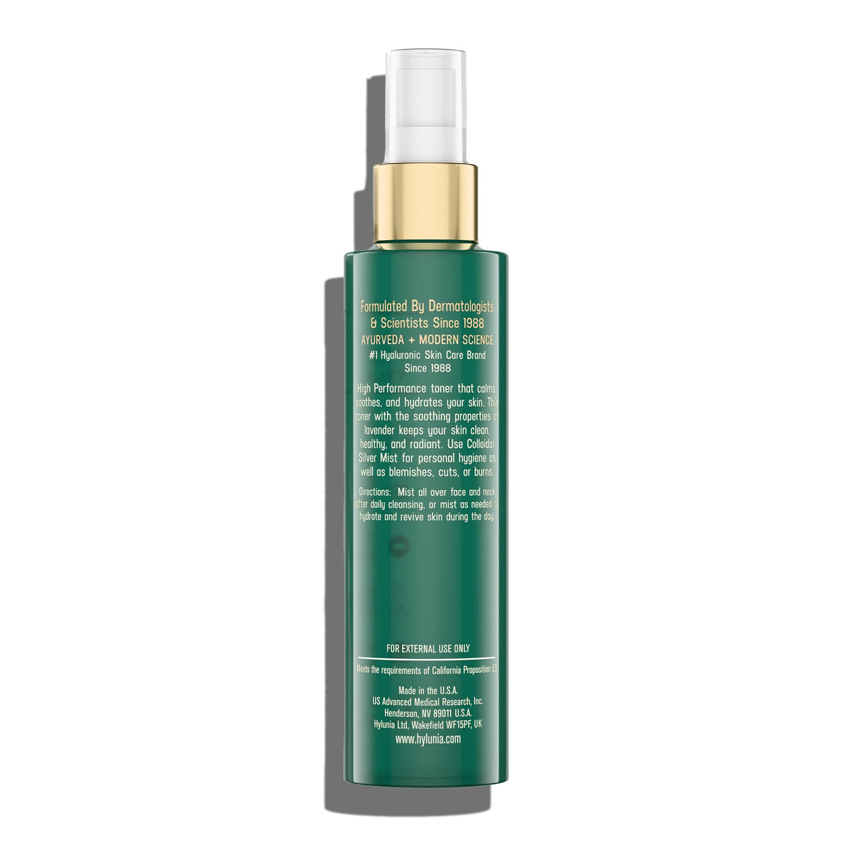 Hylunia Colloidal Silver Mist Toner spray mist on skin for cooling relief and hydration.
