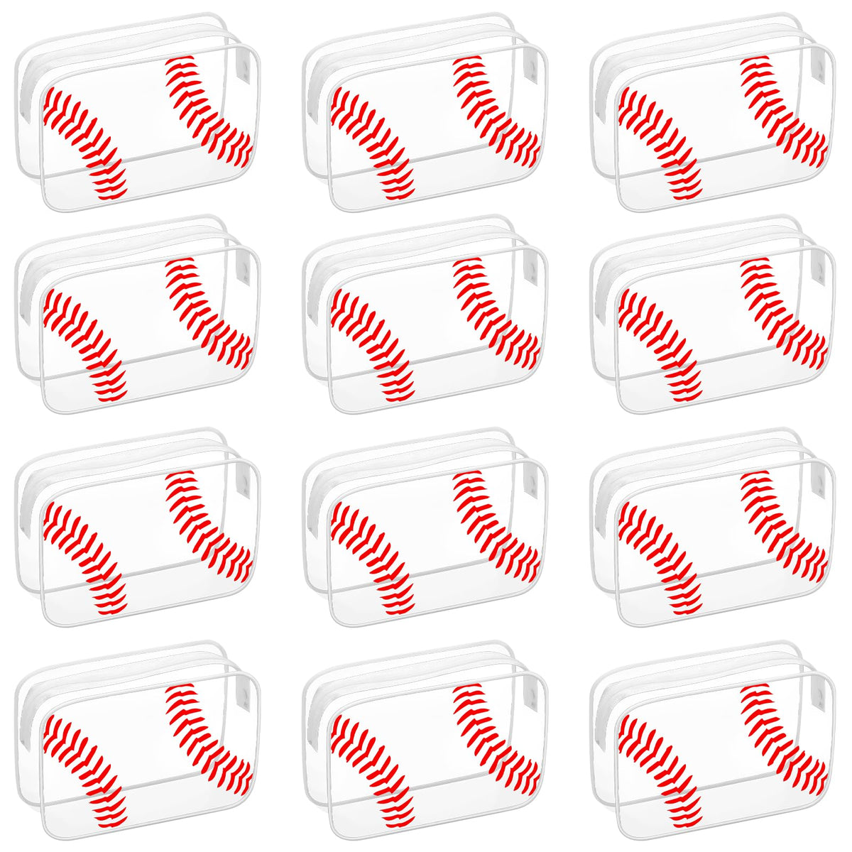 HYMENEX baseball makeup bag front view with clear PVC and sporty design, ideal for cosmetics.