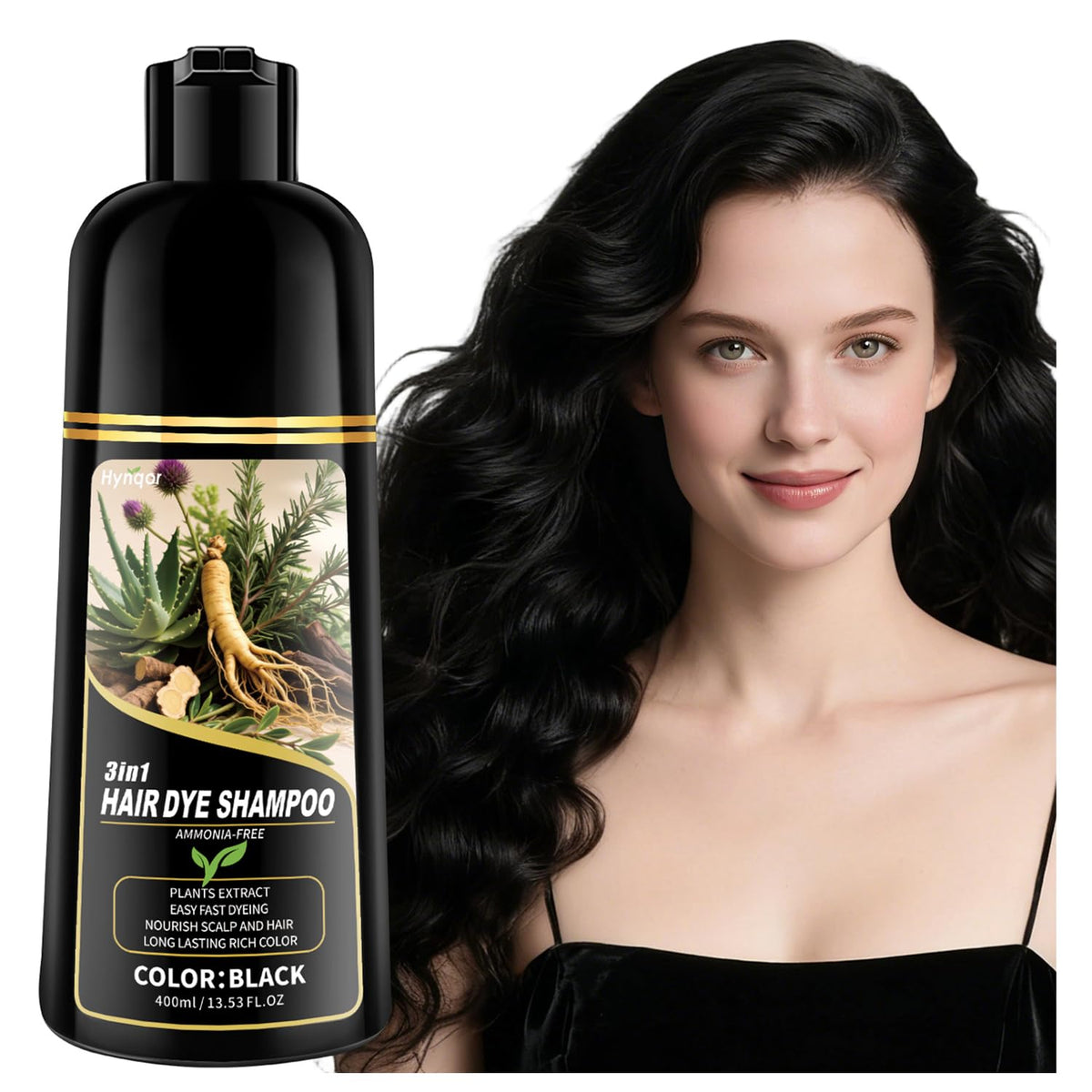 Hynqor black hair dye shampoo bottle ready-to-use for gray coverage