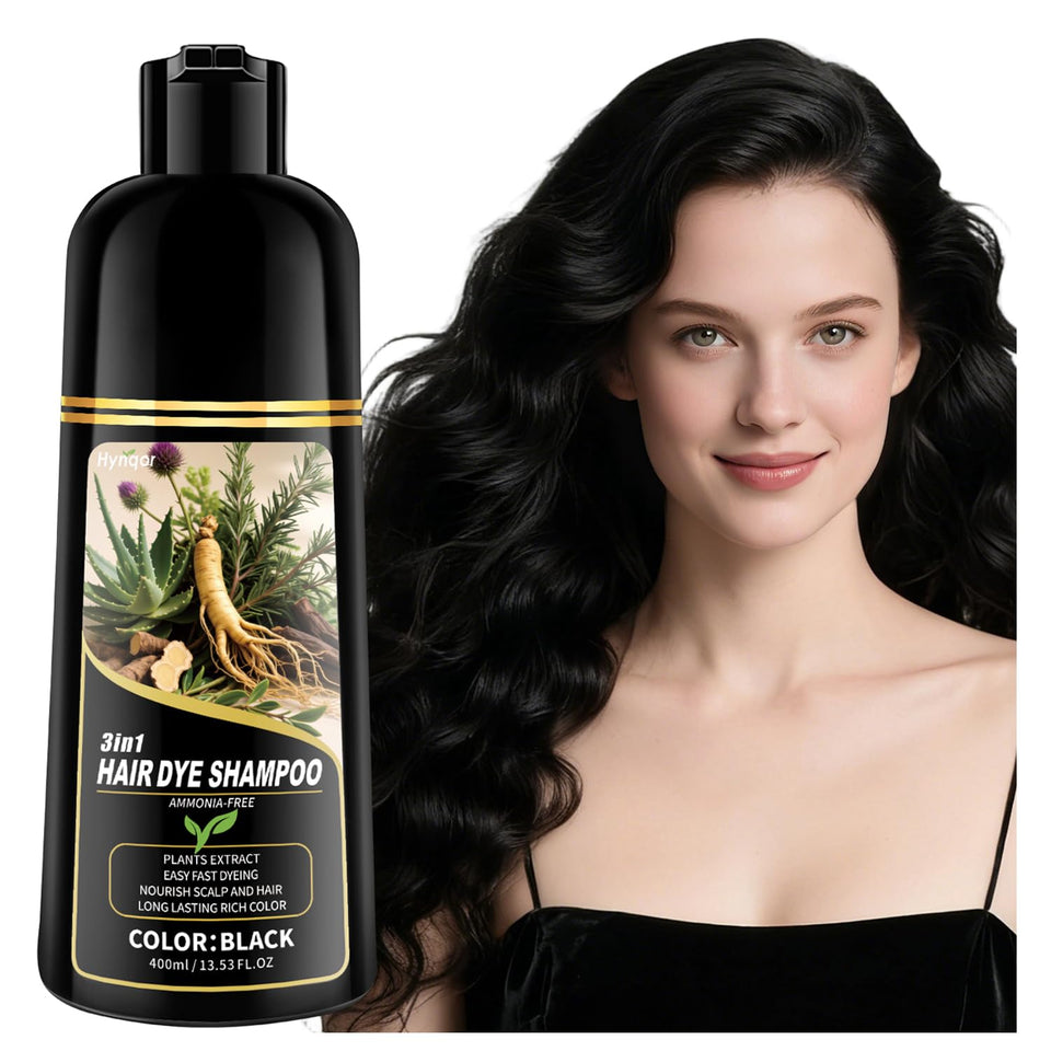 Hynqor black hair dye shampoo bottle ready-to-use for gray coverage