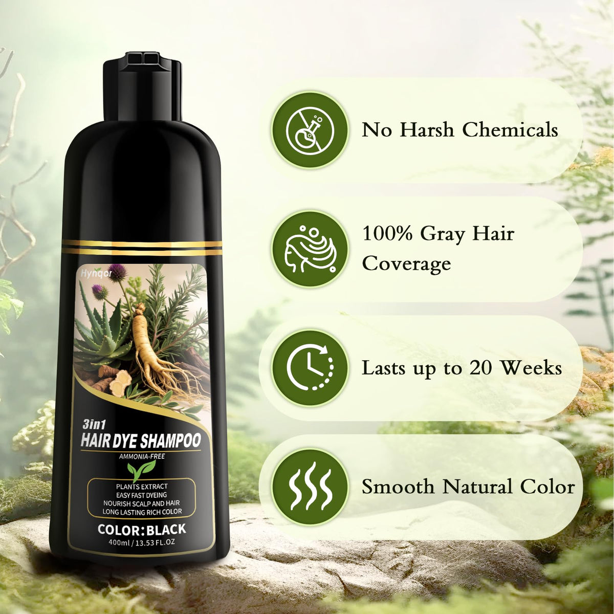 Hynqor dye shampoo applied on dry hair for simple 15-minute color