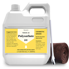 Hznxolrc Polysorbate 20 emulsifier bottle supports smooth, stable cosmetic blends.
