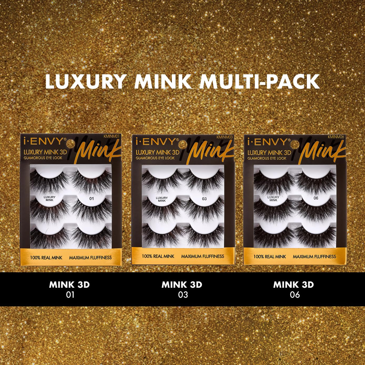 i-ENVY mink 3D lashes value pack glamorous wispy style for special occasions.