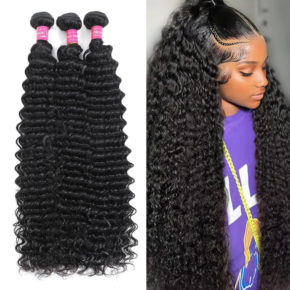 IAMFUPO deep-wave bundles 22-24-26 inch natural black for full, silky volume.