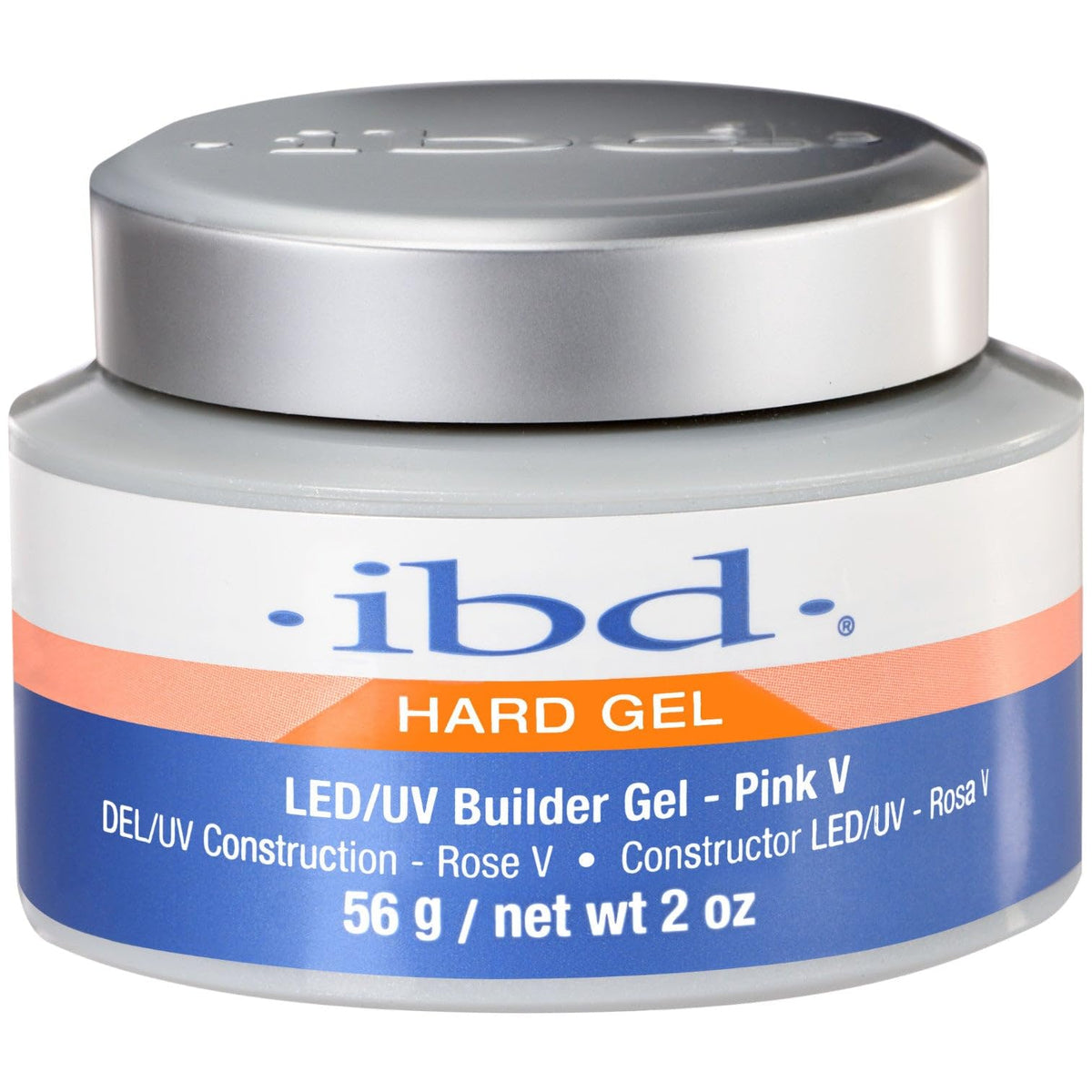 IBD Pink V hard gel bottle for LED/UV curing, ideal for nail enhancements.