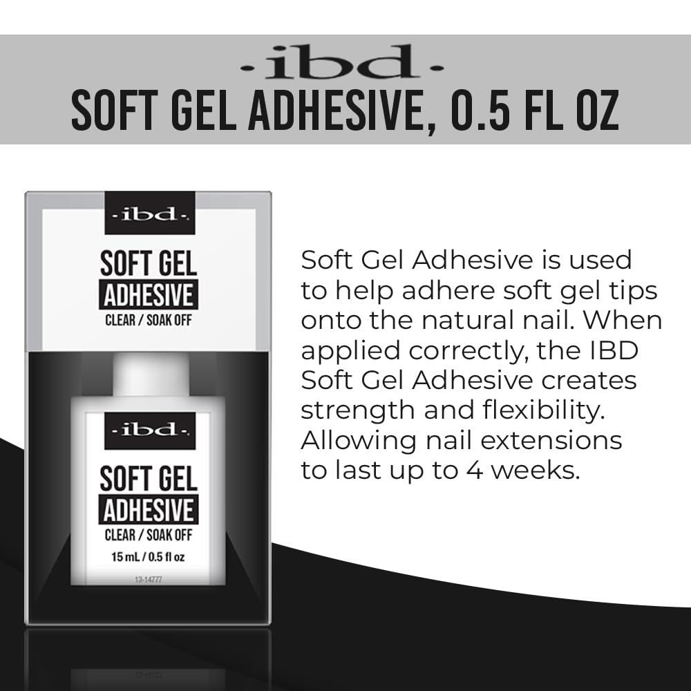 IBD Soft Gel Nail Adhesive brush-applicator delivers mess-free precision for tips and extensions.