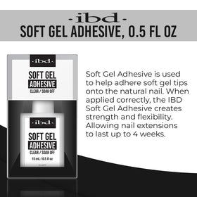 IBD Soft Gel Nail Adhesive brush-applicator delivers mess-free precision for tips and extensions.
