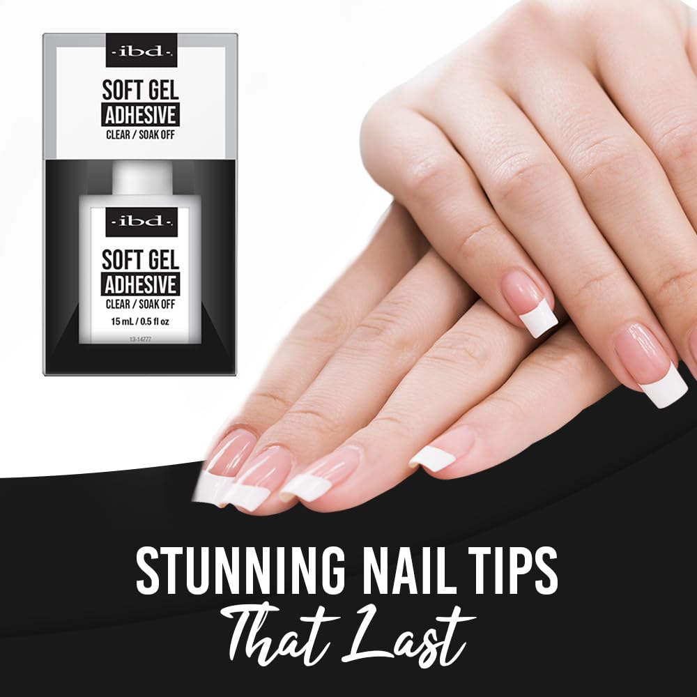 IBD Soft Gel Nail Adhesive clear-finish blends with any color for a natural look.
