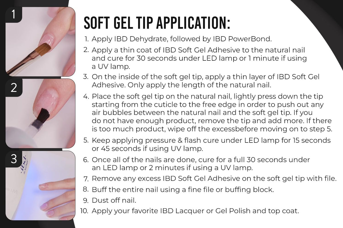 IBD Soft Gel Nail Adhesive soak-off-formula allows easy removal when changing designs.