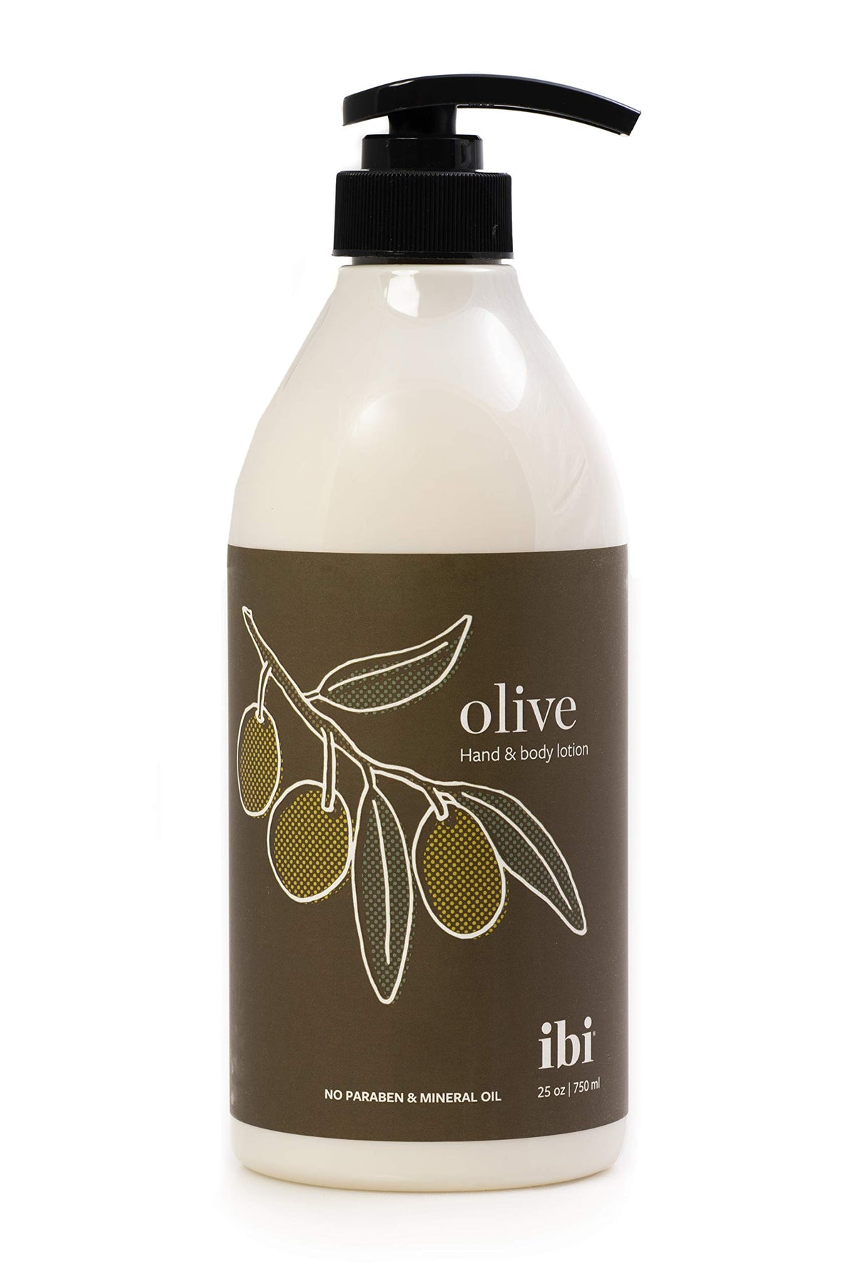 IBI Moisture Mineral Oil Free Hand & Body Lotion front view bottle with olive infusion for dry skin