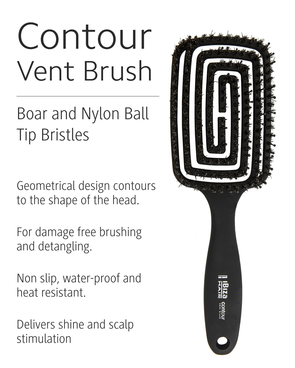 Ibiza Hair Contour Vent Brush nylon ball-tip bristles stimulate scalp