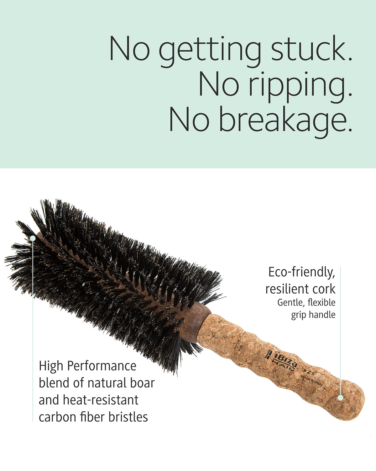 Ibiza Hair cork handle provides comfortable grip during styling.