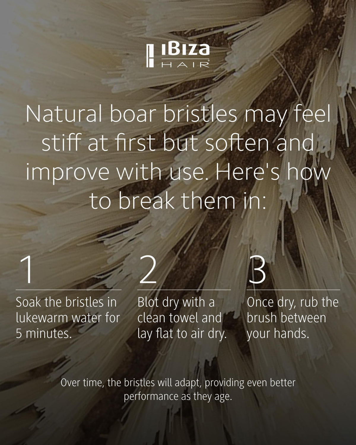 Ibiza Hair Eco-friendly cork and natural bristles support sustainable styling.