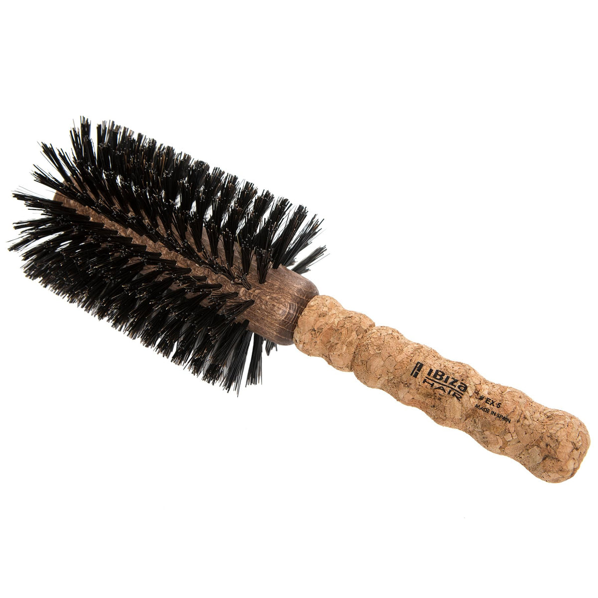 Ibiza Hair EX5-80mm round brush with cork handle enables smooth detangling.