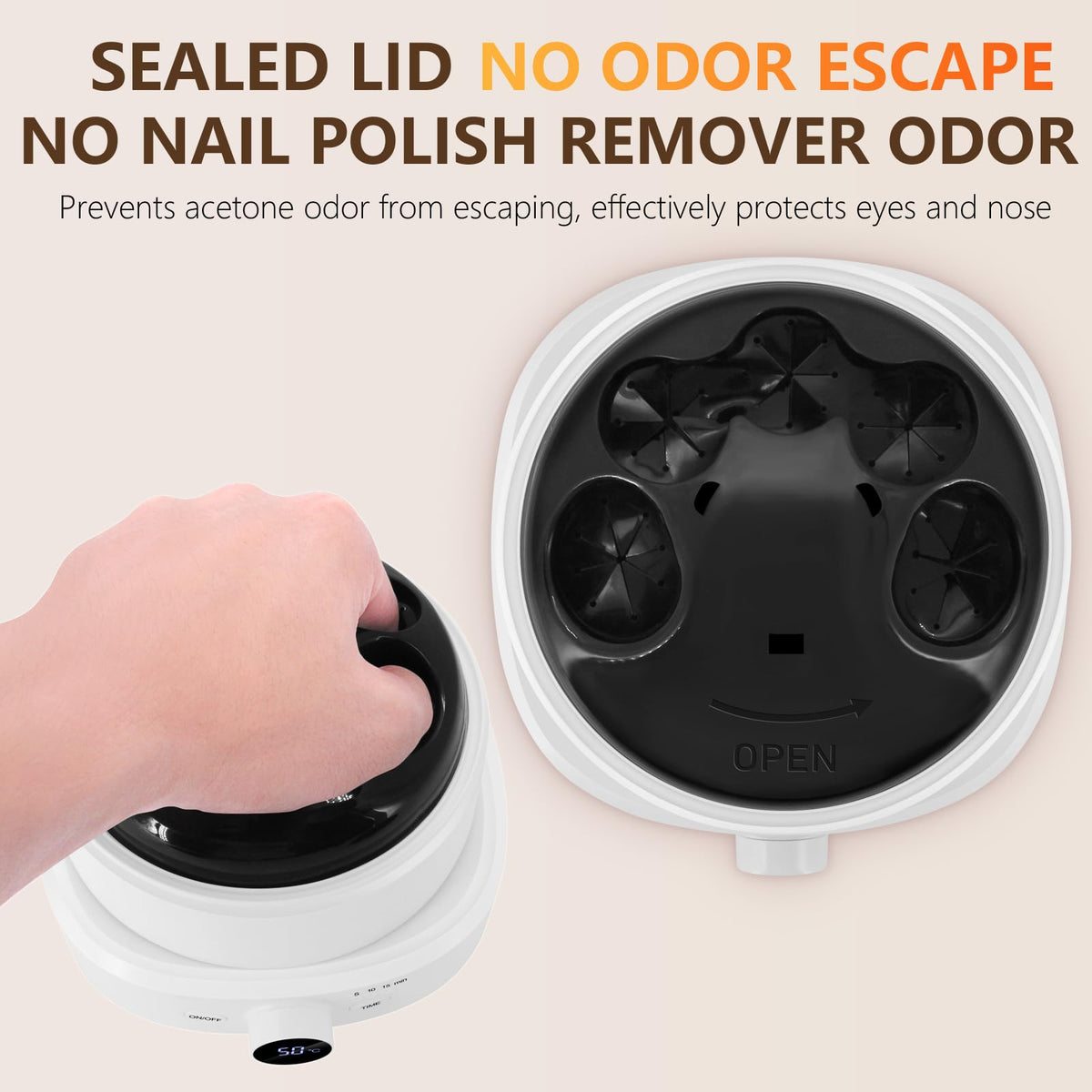 IBN G electric nail soaking bowl with lid demonstrating odor control and safer use.