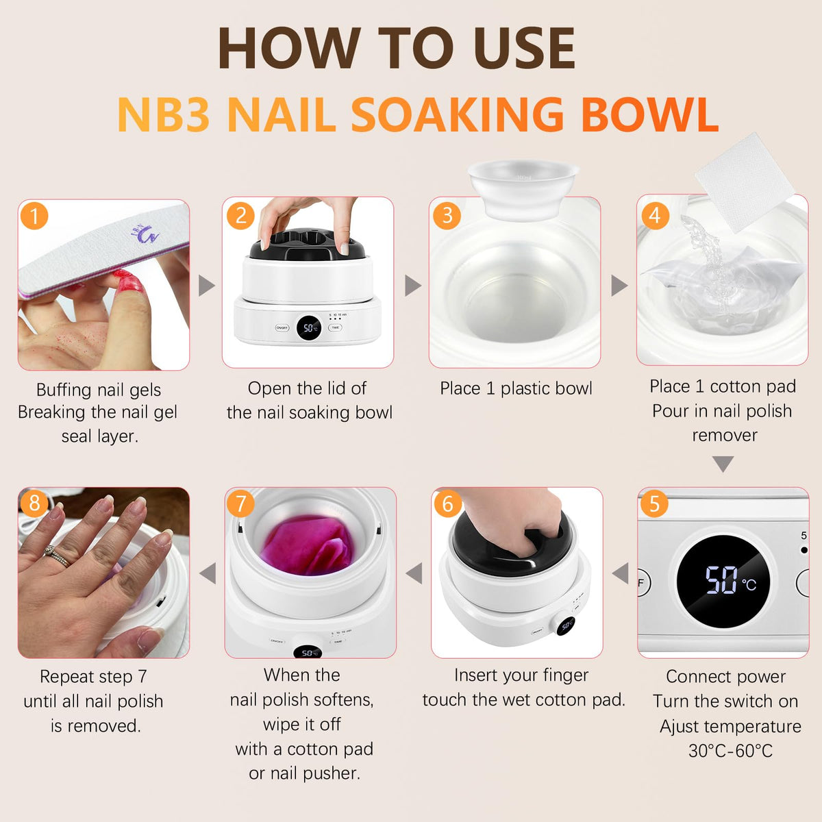 IBN G nail soak bowl enabling warm hand soaks and safer polish removal.