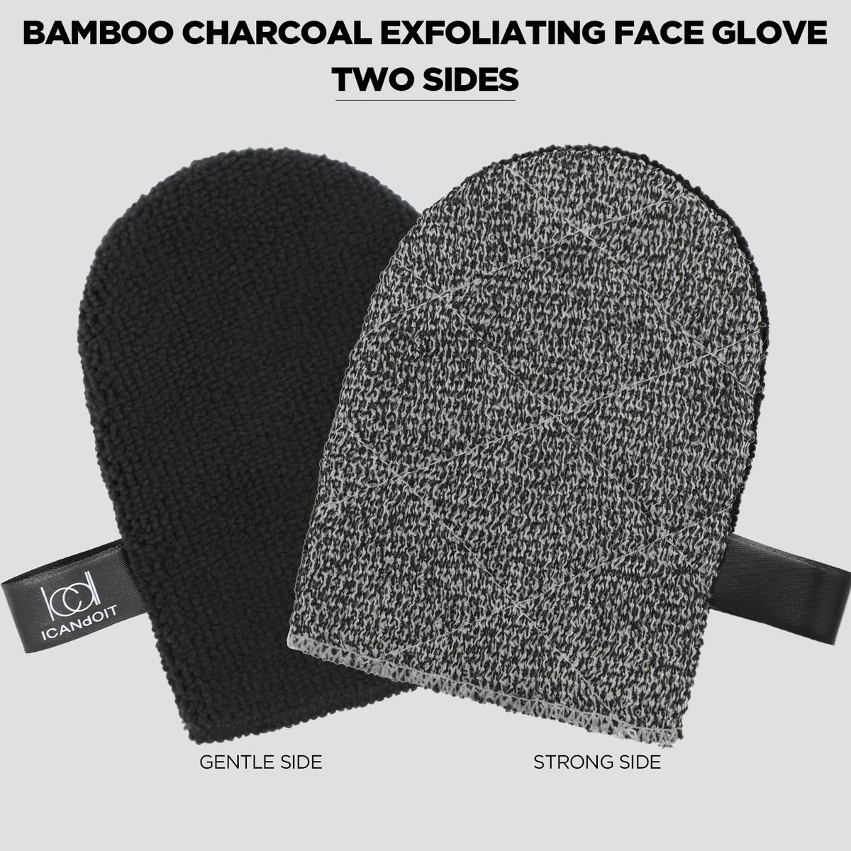 ICANdOIT Exfoliation Set dual sided face glove for daily facial exfoliation.