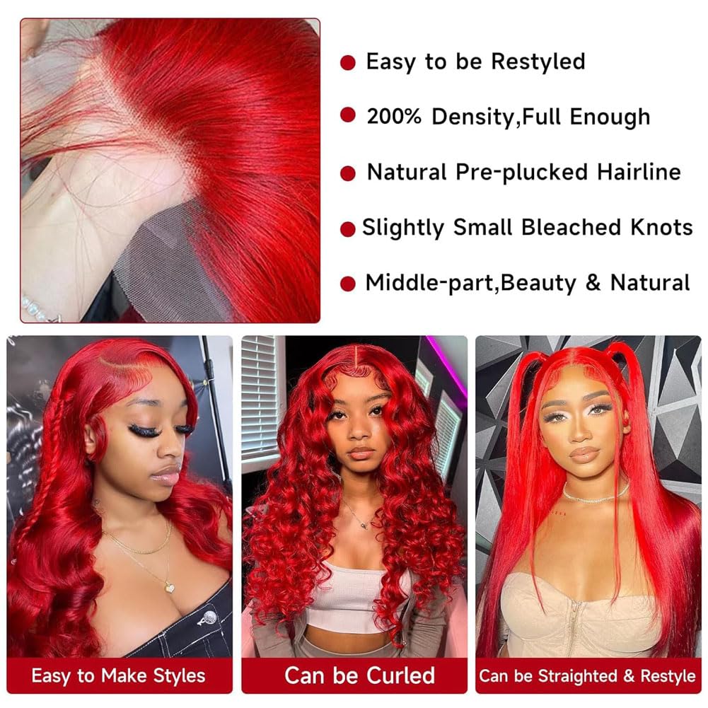 Ice Pear red wig with 200% density for a full, voluminous look