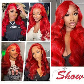 Ice Pear glueless red wig with adjustable strap for easy styling.