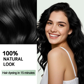 ICEMOUNTAIN Black Hair Dye Shampoo pour demonstrates quick 15-minute coloring