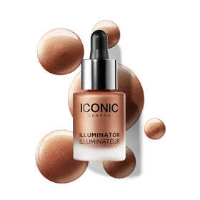 ICONIC London Illuminator bottle glow highlights radiant skin with a warm terracotta bronze.