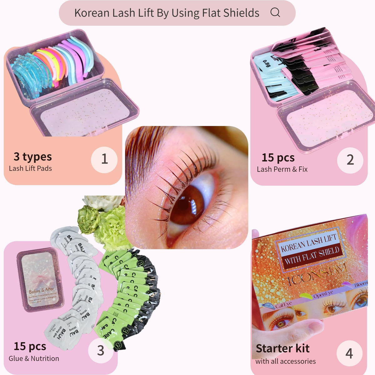 ICONSIAM easy no-glue curling shields reduce lash clumping.