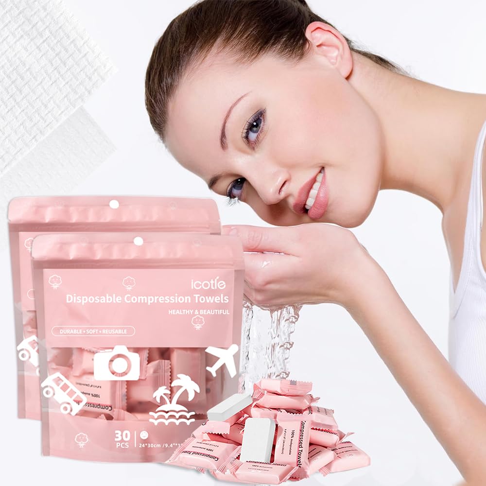 ICOTLE compressed towels expand in water to a soft 24 by 30 cm cloth for quick cleaning