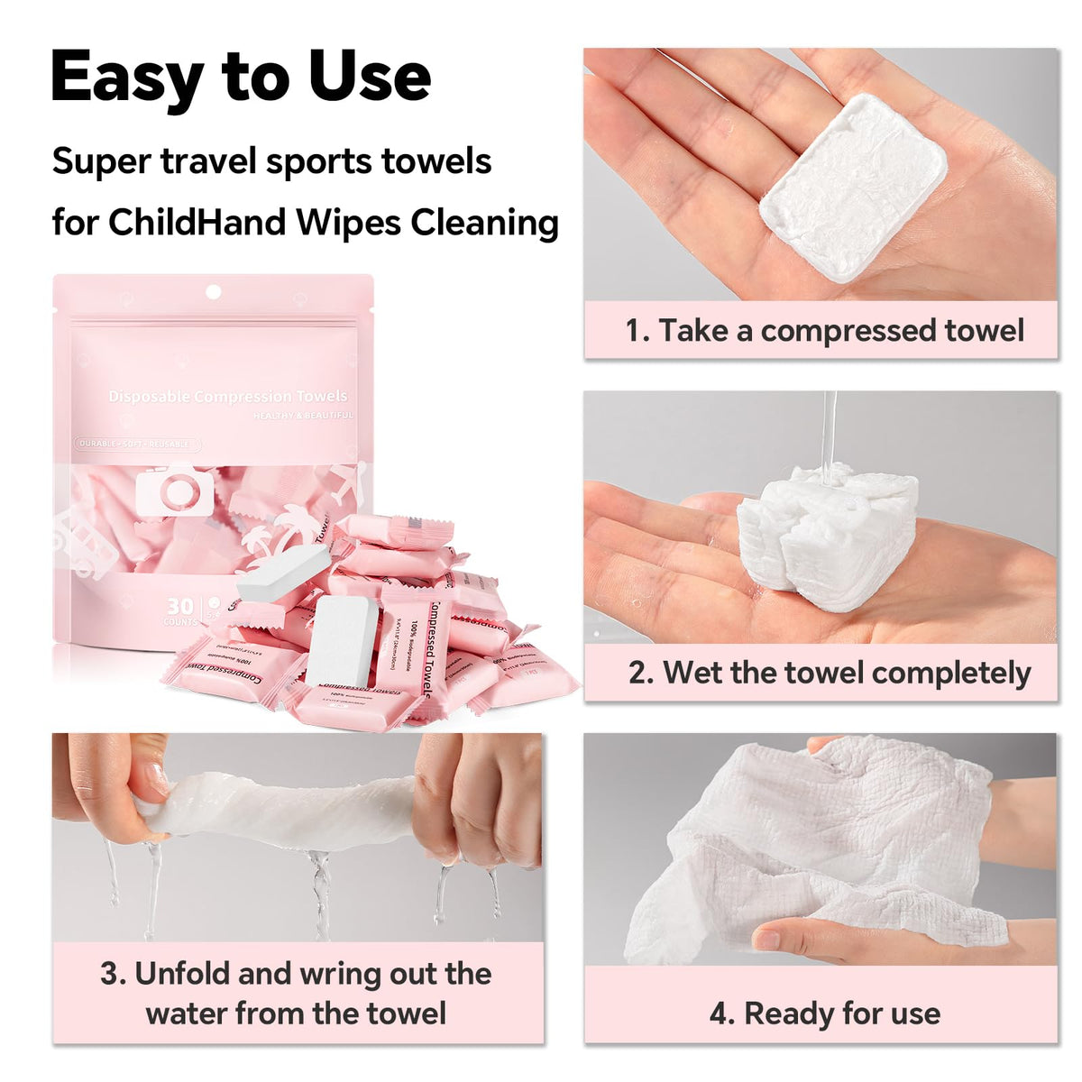 ICOTLE compressed towels support facial cleansing and handy surface wipes