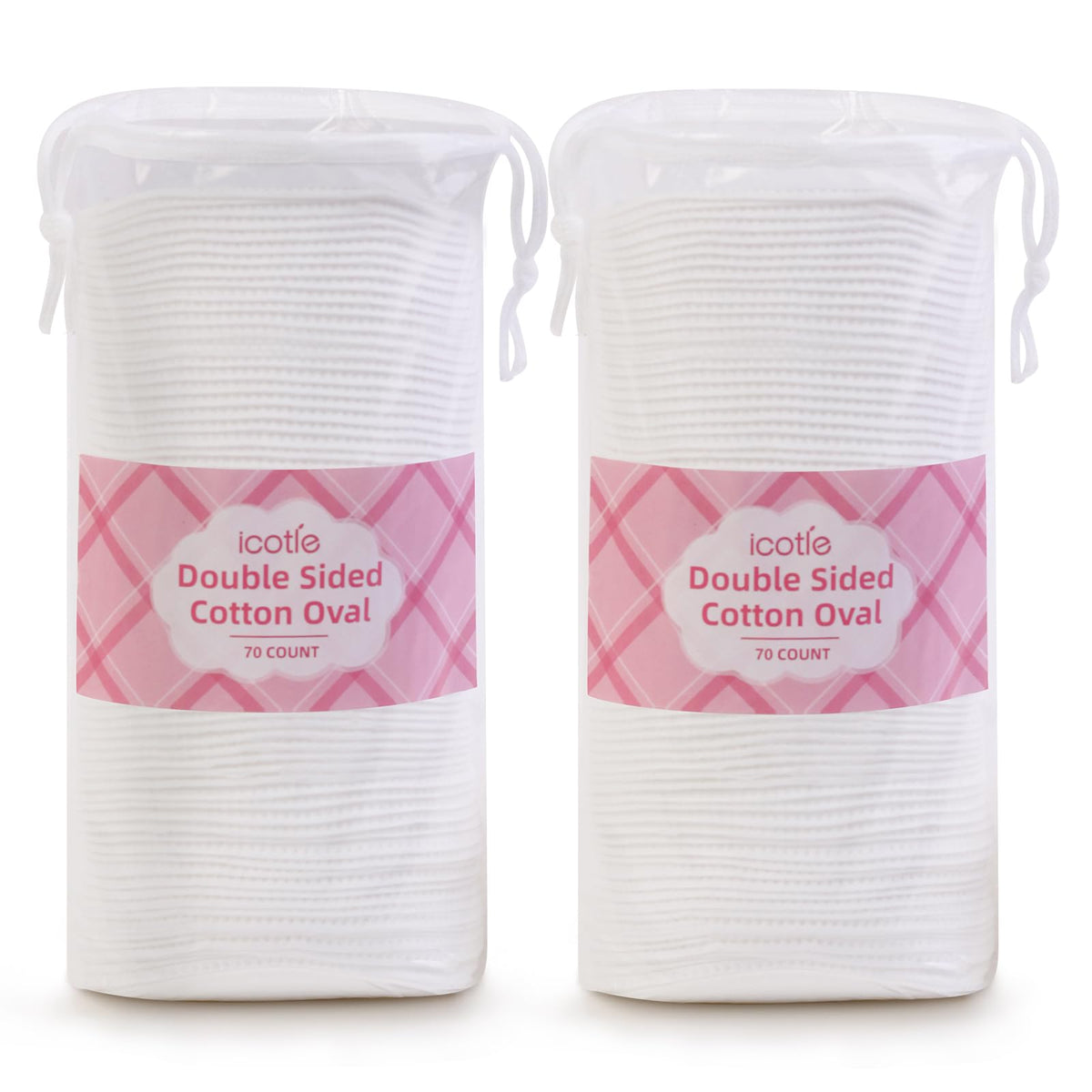 ICOTLE Large Oval Cotton Pads pack front view showing 140-count value for daily skincare