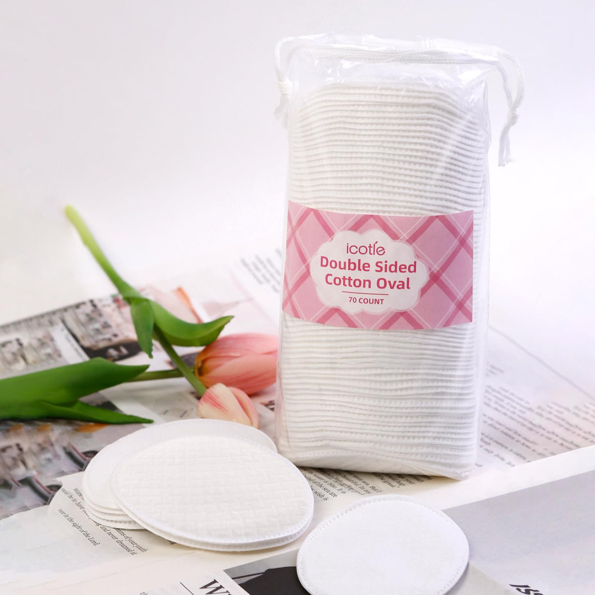 ICOTLE Large Oval Cotton Pads used with toner for even application