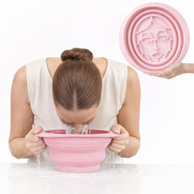 Icy-Mojo Facial Cold Plunge bowl folded for travel use, compact cooling on the go.