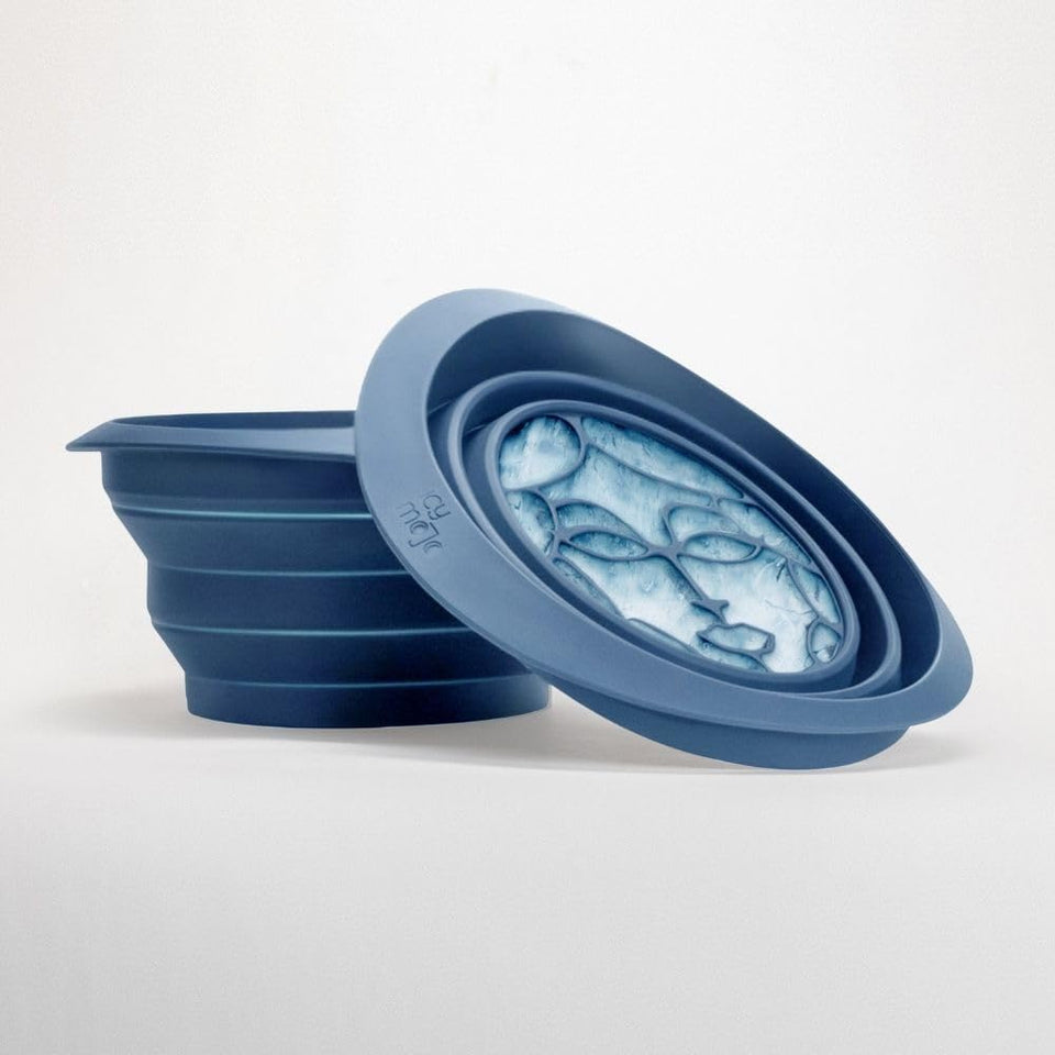 Icy-Mojo facial cold plunge bowl folds for travel and storage.