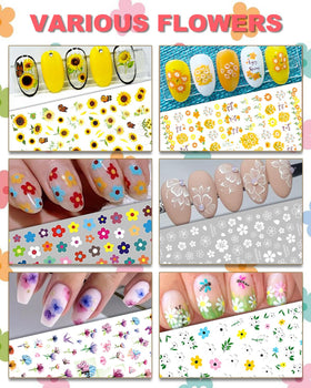 IDDFEVE daisy flower nail stickers add charming detail to natural or gel nails