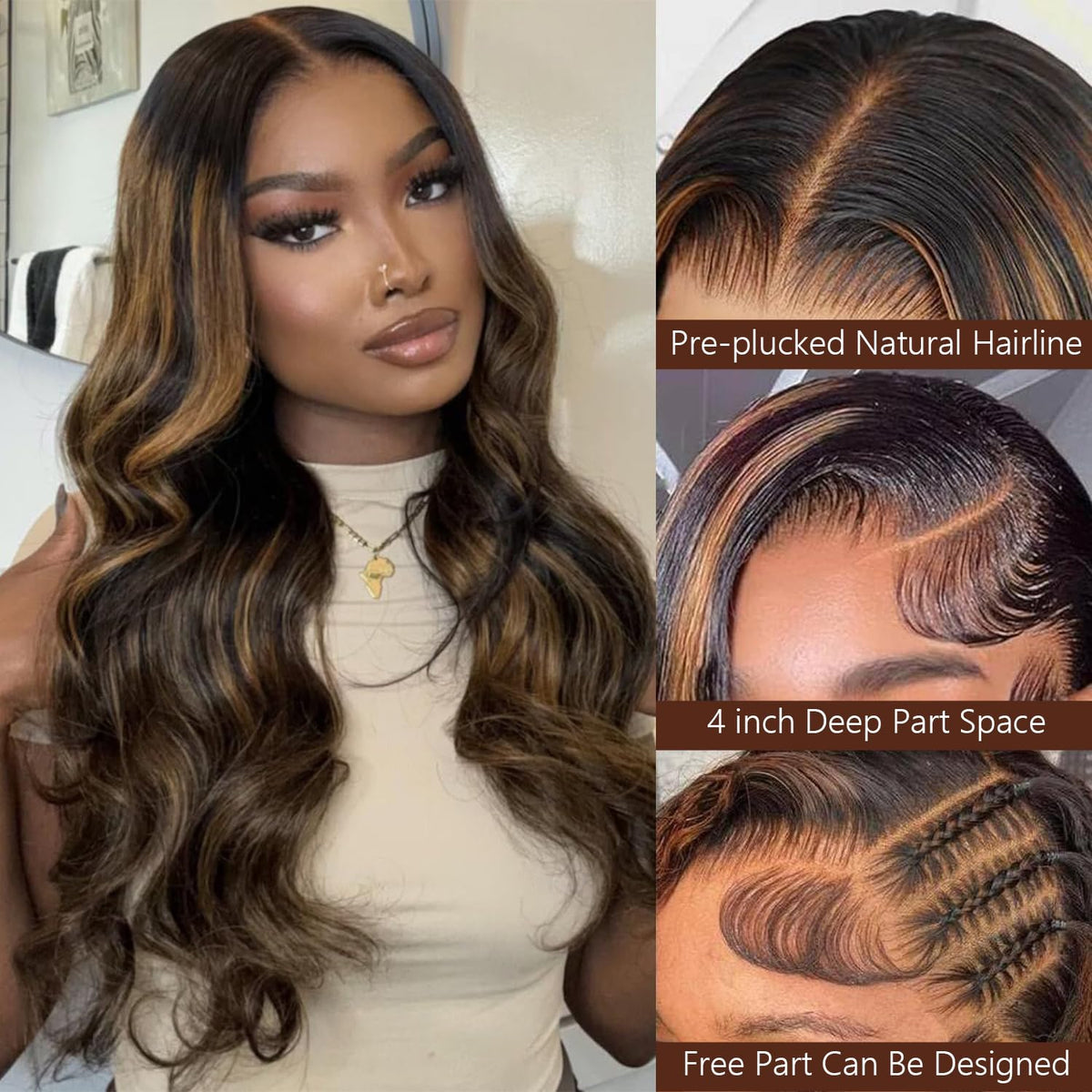 IDHERE Body Wave Lace Front Wig, natural volume and versatile styling.