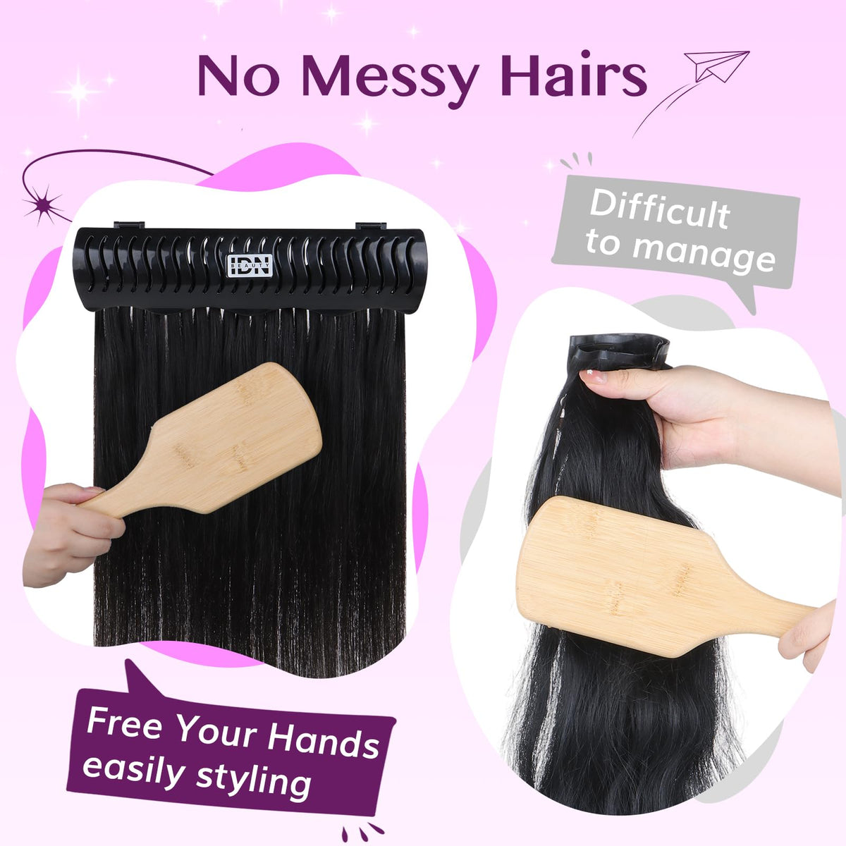 IDN BEAUTY Hair Extension Holder Stand side view for organized styling sessions.
