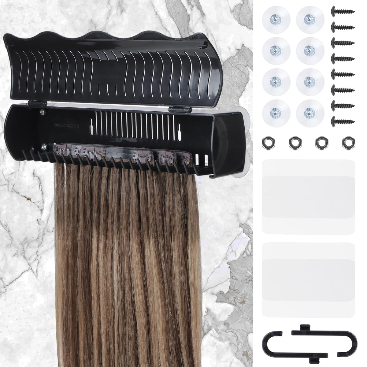 IDN BEAUTY Hair Extension Holder Stand top view shows secure extension support during washing.