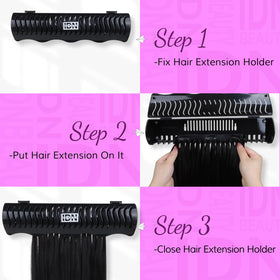 IDN BEAUTY Hair Extension Holder Stand with tool for quick, secure installation.