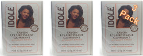 Idole exfoliating soap avocado seed powder pack shows three bars for daily exfoliation.