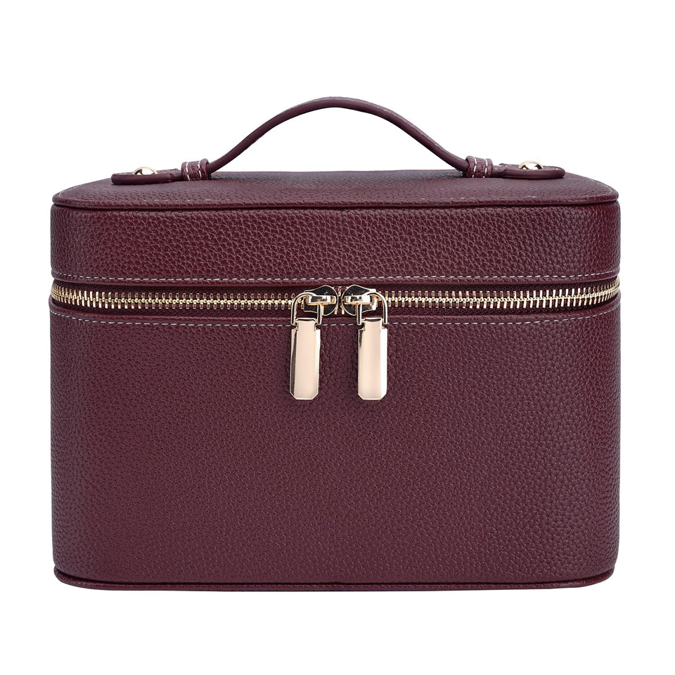 idoltimes makeup case with genuine leather exterior for durable daily use