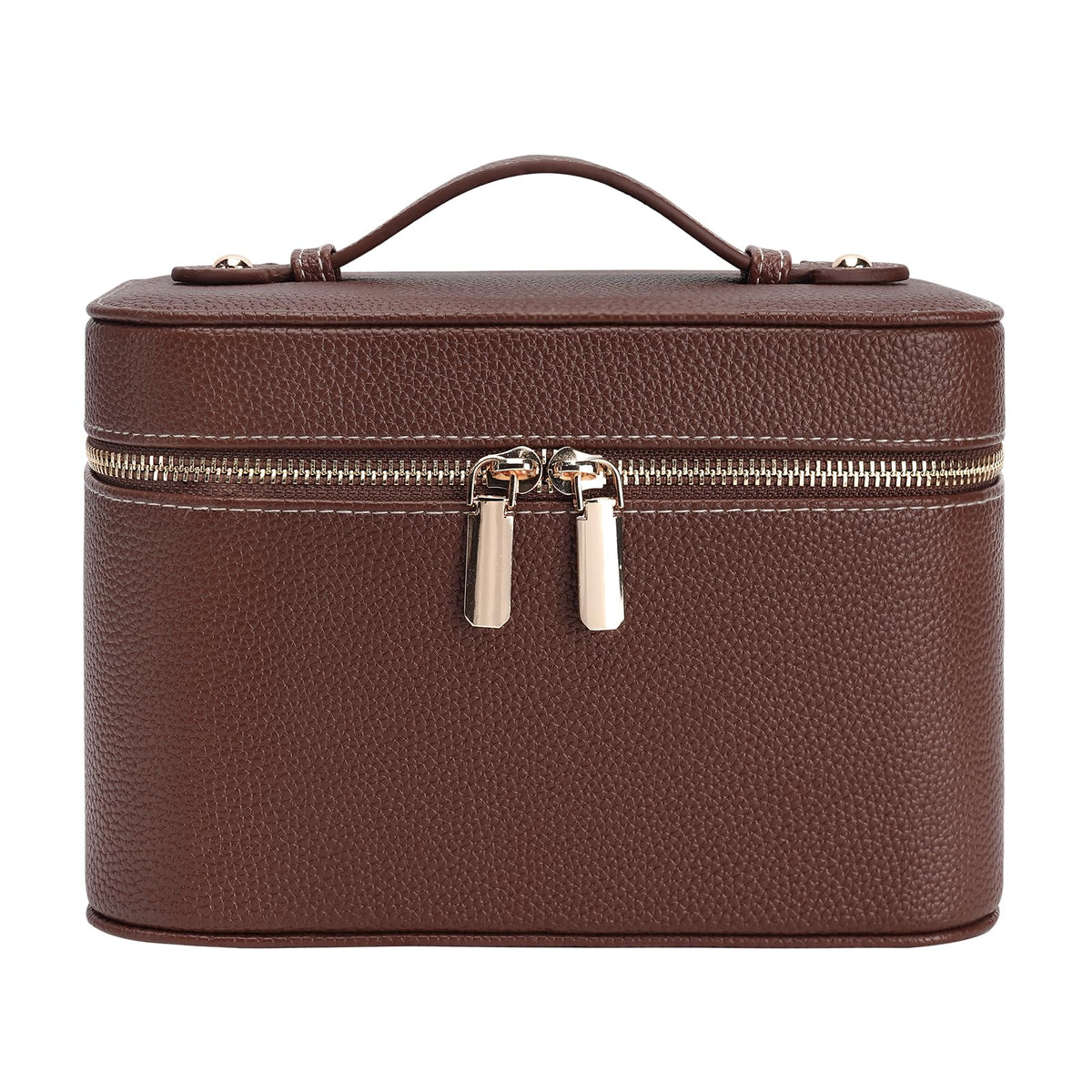 idoltimes makeup case leather front view, durable travel companion