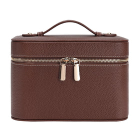idoltimes makeup case leather front view, durable travel companion