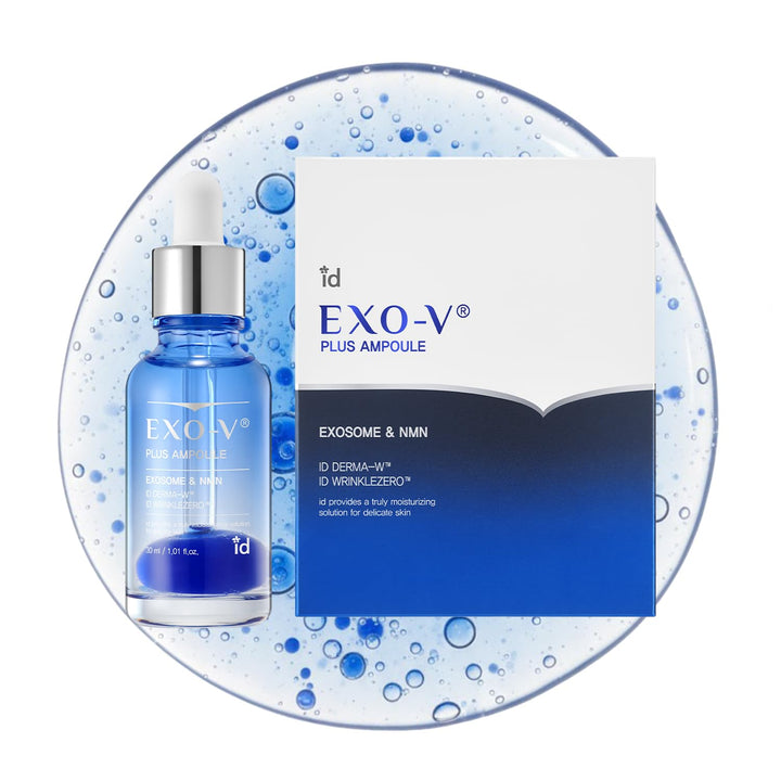 ID PLACOSMETICS EXO-V Plus Ampoule bottle front, premium packaging for daily skin prep.