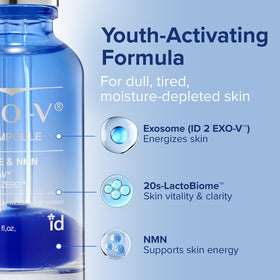 ID PLACOSMETICS EXO-V Plus Ampoule packaging and glass vial.